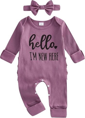 Baby Girl My First Valentines Romper Outfit Ribbed Long Sleeve One Piece Jumpsuit Headband 2Pcs Clothes Set in Saudi Arabia