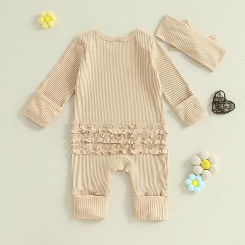 Baby Girl My First Valentines Romper Outfit Ribbed Long Sleeve One Piece Jumpsuit Headband 2Pcs Clothes Set in Saudi Arabia