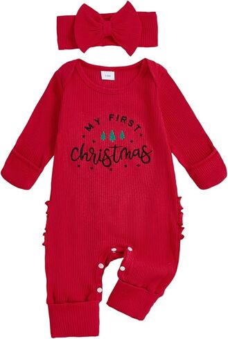 Baby Girl My First Valentines Romper Outfit Ribbed Long Sleeve One Piece Jumpsuit Headband 2Pcs Clothes Set in Saudi Arabia