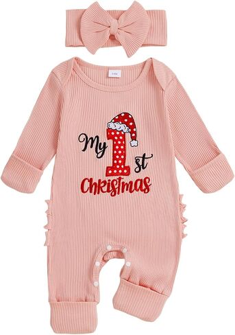 Baby Girl My First Valentines Romper Outfit Ribbed Long Sleeve One Piece Jumpsuit Headband 2Pcs Clothes Set in Saudi Arabia