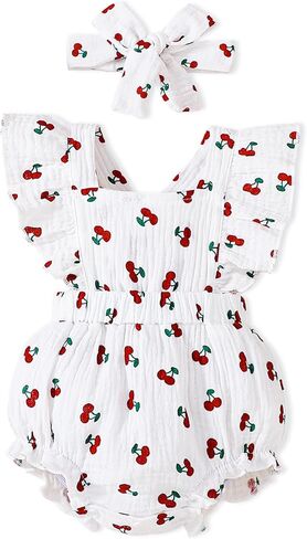 Baby Girl Clothes Newborn Girl Outfit Ruffle Sleeve Romper Bodysuit Headband 0-18 Month 2PCS Summer in Saudi Arabia