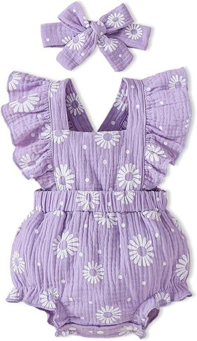 Baby Girl Clothes Newborn Girl Outfit Ruffle Sleeve Romper Bodysuit Headband 0-18 Month 2PCS Summer in Saudi Arabia