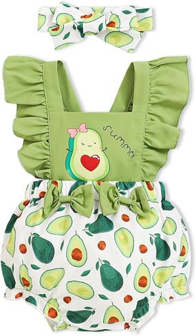 Baby Girl Clothes Newborn Girl Outfit Ruffle Sleeve Romper Bodysuit Headband 0-18 Month 2PCS Summer in Saudi Arabia