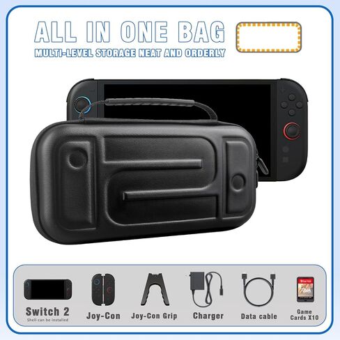 VGBUS Carrying Case for Nintendo Switch 2 2025, Protective Hard Shell Case with 15 Game Card Slots, Portable Travel Bag for Switch 2 Console and Accessories (Black) in Saudi Arabia