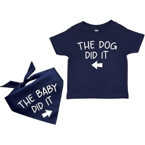 تي شيرت The Dog Did It and The Baby Did It للأطفال الرضع والأطفال الصغار بأكمام قصيرة ومجموعة باندانا متطابقة للكلاب (ألوان متنوعة) in Kuwait