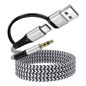 كابل USB إلى 3.5 ملم صوت Aux لسماعات الرأس ومكبرات الصوت PC PS5 وأجهزة الكمبيوتر المحمول، 2 في 1 6FT من النوع C إلى 3.5 ملم محول سماعة رأس TRS ستيريو مضفر سلك Aux لـ iPhone 17 Pro Max/17/16/16 Pro/15 Plus/Samsung in Kuwait