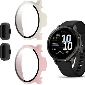 عبوتان لحافظة حماية شاشة الساعة الذكية Garmin Venu 4 مقاس 45 مم، تغطية كاملة عالية الدقة وحافظة مقاومة للخدش رفيعة للغاية، قابس غبار للشحن + حماية صلبة من البولي كربونات مع فيلم مقسى مدمج (أسود) in Kuwait