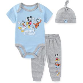 Disney Mickey Mouse Baby Boys Bodysuit Pants and Cap 3 Pc Set for Infants in Saudi Arabia