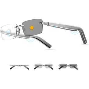 نظارات ذكية، نظارات بلوتوث فوتوكروميك بدون إطار مع مكبر صوت وميكروفون صوت عالي الدقة مفتوح الأذن - حماية من الأشعة فوق البنفسجية 400، التحكم الصوتي والمكالمات بدون استخدام اليدين، نظارات شمسية آمنة للجنسين للموسيقى/القيادة in Kuwait