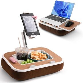 Tablet Pillow Stand with Snack Bowl and Writing Board, 360° Rotating Phone Holder for 4.7-13" Phone Kindle Tablet, Pillow Kindle Holder for Reading in Bed, Couch,Recliner,Floor Etc-Wood Grain in Kuwait