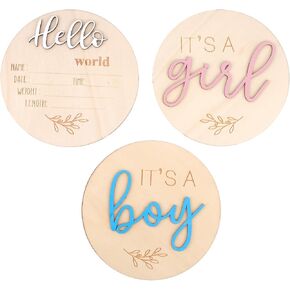 3pcs Baby Announcement Sign, Gender Reveal Sign for Baby Birth Its a Boy/Girl and Hello World Newborn Welcome Board Wooden Name Announcement Plaque for Hospital Shower Party Photo Props in Kuwait