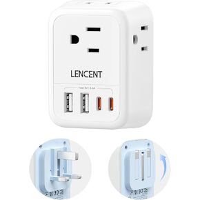 LENCEN 2 Pack Foldable US to UK Plug Adapter, Type G Travel Outlet Adapter with 4 USB Charger(2 USB C), Power Adaptor for USA to Ireland Scotland Dubai Hong Kong England British Kenya London in Kuwait