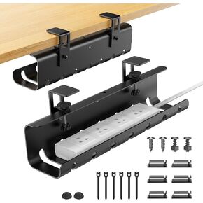 Under Desk Cable Management Tray No-Drill 2 Pack 16.9‘’ Wire Cord Organizers, Cable Management Under Desk for Home and Office No Damage Black in Saudi Arabia