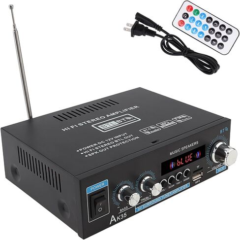 Home Audio Amplifier Receiver Bluetooth 5.0, Dual Channel Sound Speaker AMP, Mini Amplifier FM Radio/USB/TF Card Input with Remote Control for Home Theater Audio Stereo System Bass & Treble Control in Saudi Arabia