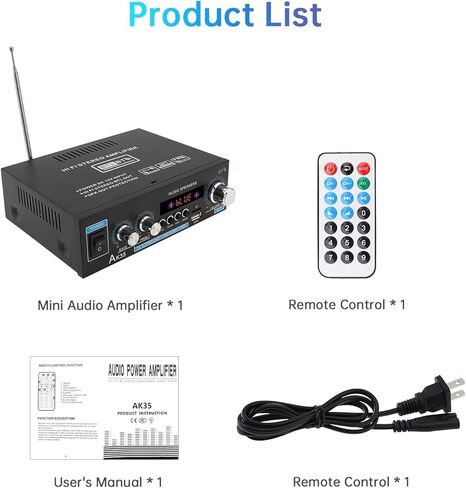 Home Audio Amplifier Receiver Bluetooth 5.0, Dual Channel Sound Speaker AMP, Mini Amplifier FM Radio/USB/TF Card Input with Remote Control for Home Theater Audio Stereo System Bass & Treble Control in Saudi Arabia