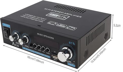 Home Audio Amplifier Receiver Bluetooth 5.0, Dual Channel Sound Speaker AMP, Mini Amplifier FM Radio/USB/TF Card Input with Remote Control for Home Theater Audio Stereo System Bass & Treble Control in Saudi Arabia
