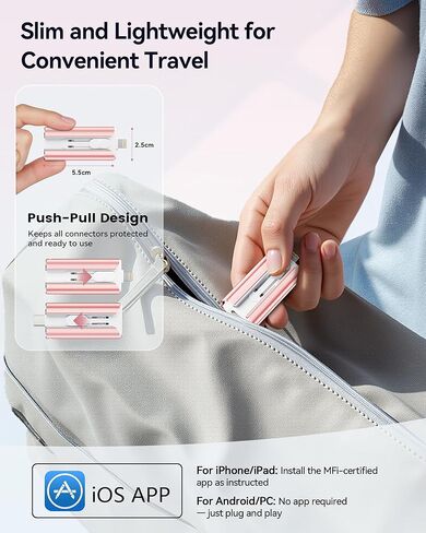 MFi Certified 256GB Flash Drive for iPhone Thumb Drive, USB Memory Stick iPhone Flash Drive Photo Stick for Photos Videos, High Speed External Storage Jump Drive for iPhone/iPad/Android/PC(Rose Pink) in Saudi Arabia