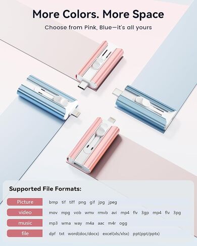 MFi Certified 256GB Flash Drive for iPhone Thumb Drive, USB Memory Stick iPhone Flash Drive Photo Stick for Photos Videos, High Speed External Storage Jump Drive for iPhone/iPad/Android/PC(Rose Pink) in Saudi Arabia