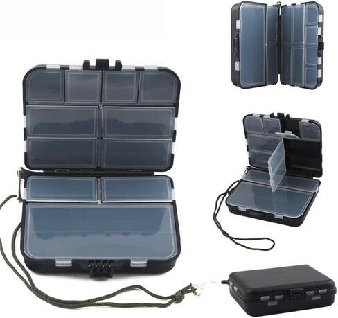 Mini Plastic Tackle Box,12 Grids Fishing Accessories Organizer, Outdoor Fishing Storage Containers,Portable Tackle Box (Black) in Saudi Arabia