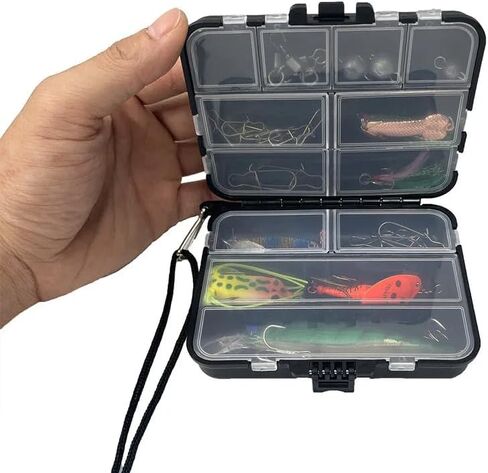 Mini Plastic Tackle Box,12 Grids Fishing Accessories Organizer, Outdoor Fishing Storage Containers,Portable Tackle Box (Black) in Saudi Arabia