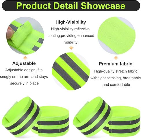 4 Pcs High Visibility Reflective Bands, Elastic Reflective Arm Band Adjustable Armbands Arm Wrist Ankle Bands Safety Straps for Night Running, Walking, Cycling in Saudi Arabia