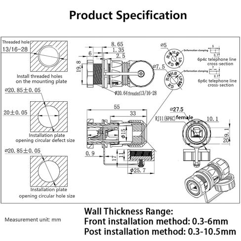 5 قطعة لوحة تركيب RJ11 محول مقبس الهاتف CAT3 RJ11/RJ12 6P6C أنثى إلى أنثى موصل فلوش جبل مع غطاء مقاوم للماء/الغبار للخارجية in Saudi Arabia