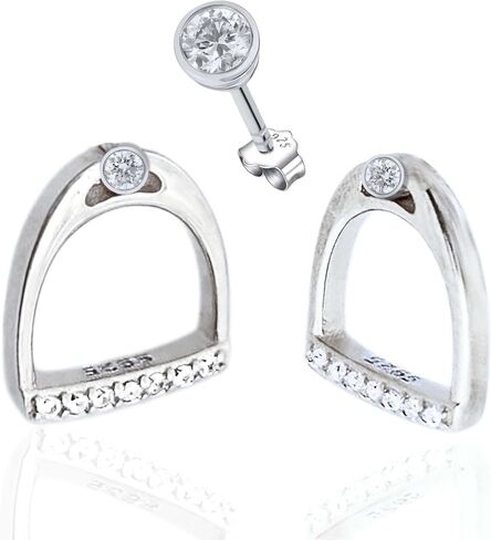 Sleek Gem-Encrusted Stirrup Stud Earrings in Solid 925 Sterling Silver, Minimalist Pavé CZ Equestrian Jewelry, Hypoallergenic & Safe for Sensitive Skin. Sparkly Horse Earrings for Women in Saudi Arabia