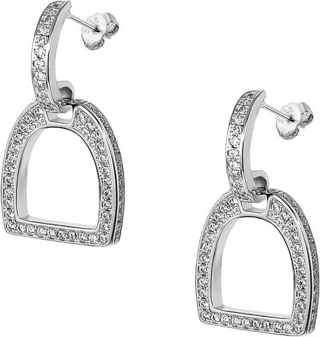 Sleek Gem-Encrusted Stirrup Stud Earrings in Solid 925 Sterling Silver, Minimalist Pavé CZ Equestrian Jewelry, Hypoallergenic & Safe for Sensitive Skin. Sparkly Horse Earrings for Women in Saudi Arabia