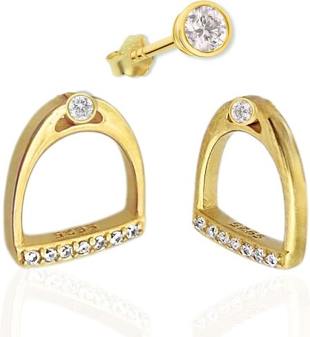 Sleek Gem-Encrusted Stirrup Stud Earrings in Solid 925 Sterling Silver, Minimalist Pavé CZ Equestrian Jewelry, Hypoallergenic & Safe for Sensitive Skin. Sparkly Horse Earrings for Women in Saudi Arabia