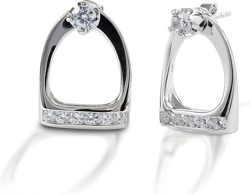 Sleek Gem-Encrusted Stirrup Stud Earrings in Solid 925 Sterling Silver, Minimalist Pavé CZ Equestrian Jewelry, Hypoallergenic & Safe for Sensitive Skin. Sparkly Horse Earrings for Women in Saudi Arabia