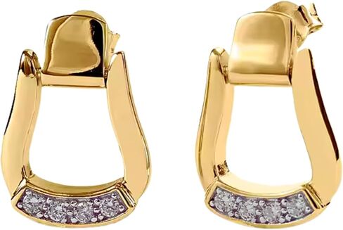 Sleek Gem-Encrusted Stirrup Stud Earrings in Solid 925 Sterling Silver, Minimalist Pavé CZ Equestrian Jewelry, Hypoallergenic & Safe for Sensitive Skin. Sparkly Horse Earrings for Women in Saudi Arabia