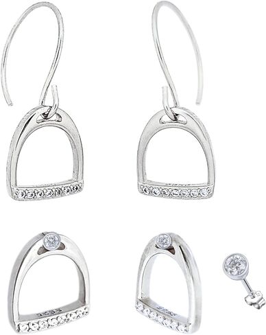 Sleek Gem-Encrusted Stirrup Stud Earrings in Solid 925 Sterling Silver, Minimalist Pavé CZ Equestrian Jewelry, Hypoallergenic & Safe for Sensitive Skin. Sparkly Horse Earrings for Women in Saudi Arabia