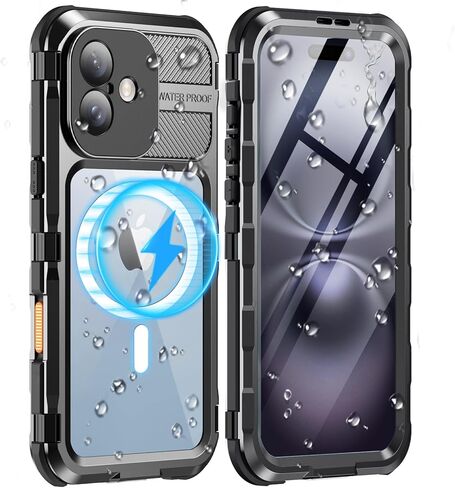 حافظة WIFORT لهاتف iPhone 15 Pro Max مقاومة للماء - حافظة هاتف معدنية مقاومة للصدمات وواقي شاشة مدمج [IP68 مقاوم للماء] [درجة عسكرية 14FT]، غطاء حماية من السقوط لكامل الجسم شديد التحمل، 6.7 بوصة أسود in Kuwait