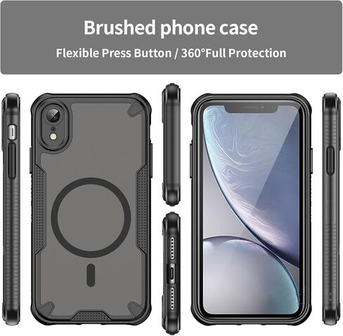 حافظة لهاتف iPhone XR مع حافظة واقية مغناطيسية نحيفة مقاومة للصدمات من Magsafe، ظهر شفاف غير لامع مع حزام حبل وغطاء هاتف واقي شاشة من الزجاج المقوى 2 * 9H مقاس 6.1 بوصة - أسود in Saudi Arabia