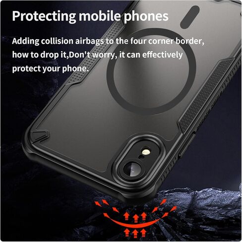 حافظة لهاتف iPhone XR مع حافظة واقية مغناطيسية نحيفة مقاومة للصدمات من Magsafe، ظهر شفاف غير لامع مع حزام حبل وغطاء هاتف واقي شاشة من الزجاج المقوى 2 * 9H مقاس 6.1 بوصة - أسود in Saudi Arabia