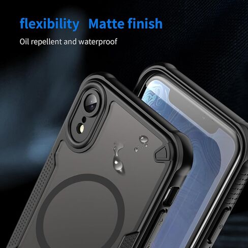 حافظة لهاتف iPhone XR مع حافظة واقية مغناطيسية نحيفة مقاومة للصدمات من Magsafe، ظهر شفاف غير لامع مع حزام حبل وغطاء هاتف واقي شاشة من الزجاج المقوى 2 * 9H مقاس 6.1 بوصة - أسود in Saudi Arabia