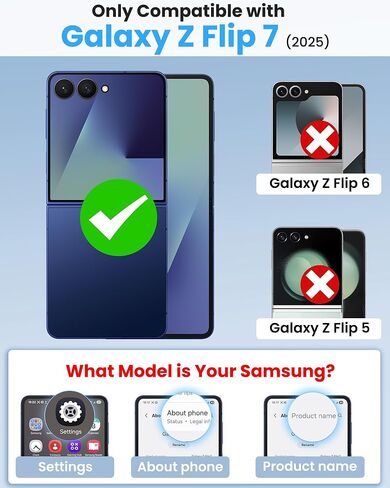 حافظة لهاتف سامسونج جالاكسي Z Flip 7 مغناطيسية مع حماية مفصلية، متوافقة مع MagSafe، واقي شاشة أمامي، حافظة هاتف واقية كاملة للرجال والنساء شفافة لهاتف Galaxy Z Flip7، أزرق in Kuwait