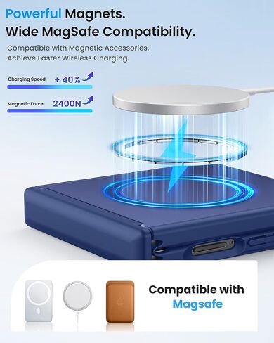 حافظة لهاتف سامسونج جالاكسي Z Flip 7 مغناطيسية مع حماية مفصلية، متوافقة مع MagSafe، واقي شاشة أمامي، حافظة هاتف واقية كاملة للرجال والنساء شفافة لهاتف Galaxy Z Flip7، أزرق in Kuwait