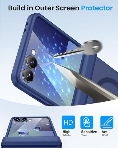 حافظة لهاتف سامسونج جالاكسي Z Flip 7 مغناطيسية مع حماية مفصلية، متوافقة مع MagSafe، واقي شاشة أمامي، حافظة هاتف واقية كاملة للرجال والنساء شفافة لهاتف Galaxy Z Flip7، أزرق in Kuwait