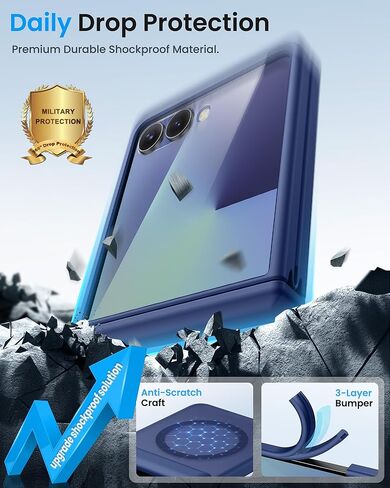 حافظة لهاتف سامسونج جالاكسي Z Flip 7 مغناطيسية مع حماية مفصلية، متوافقة مع MagSafe، واقي شاشة أمامي، حافظة هاتف واقية كاملة للرجال والنساء شفافة لهاتف Galaxy Z Flip7، أزرق in Kuwait