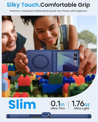 حافظة لهاتف سامسونج جالاكسي Z Flip 7 مغناطيسية مع حماية مفصلية، متوافقة مع MagSafe، واقي شاشة أمامي، حافظة هاتف واقية كاملة للرجال والنساء شفافة لهاتف Galaxy Z Flip7، أزرق in Kuwait