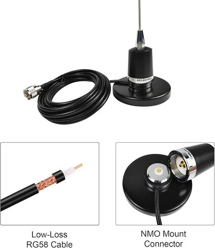 GMRS NMO هوائي 462-467Mhz UHF هوائي سوط المحمول مع قاعدة مغناطيسية 13ft RG58 كابل PL-259 SMA أنثى موصل ماكس الطاقة 150 واط دفعة إشارة الإخراج in Kuwait