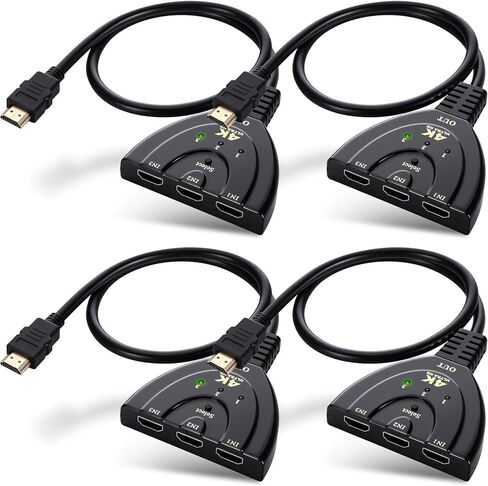 4 Pcs HDMI Switch 3 in 1 Out 3 Port HDMI Switcher with Pigtail Cable Splitter Hub Selector Box Supports Full HD 4k 30hz 3D 1080p Hdcp1.4 for DVD Player PC TV in Saudi Arabia