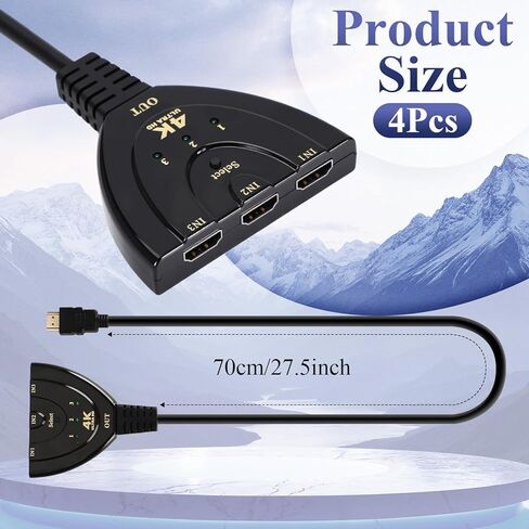 4 Pcs HDMI Switch 3 in 1 Out 3 Port HDMI Switcher with Pigtail Cable Splitter Hub Selector Box Supports Full HD 4k 30hz 3D 1080p Hdcp1.4 for DVD Player PC TV in Saudi Arabia