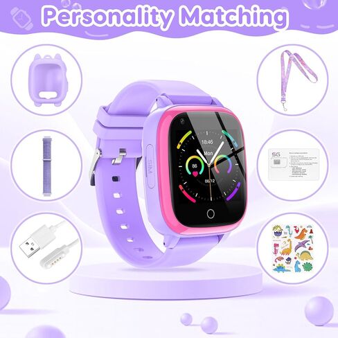cjc 4G Smart Watch for Kids with GPS Tracker, Globally Applicable, Texting and Calling, Kids Watch for Ages 4-12 - Includes Video Call, Chat, SOS Alerts, App - Fun & Educational Birthday Gift Idea in Saudi Arabia