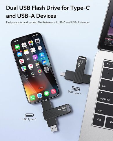 محرك أقراص فلاش KEXIN 512 جيجابايت USB C يصل إلى 1000 ميجابايت/ثانية محرك إبهام مزدوج 512 جيجا مع موصلات من النوع C وUSB-A USB 3.2 Gen 2 USB عصا ذاكرة دوارة لهاتف iPhone 15/16/17 والهاتف الذكي والكمبيوتر اللوحي والكمبيوتر المحمول in Kuwait