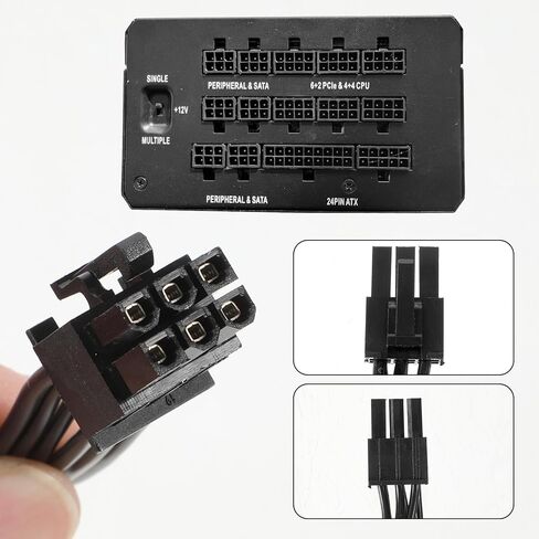 PCIE 6 Pin to 6 Pin GPU Power Supply Cable, 30 cm Universal Male to Male Flat Cord, PVC 6-pins to6-pins Flat Cable for Gaming PSUs, Modular Power Supply (Black) in Kuwait