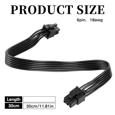 PCIE 6 Pin to 6 Pin GPU Power Supply Cable, 30 cm Universal Male to Male Flat Cord, PVC 6-pins to6-pins Flat Cable for Gaming PSUs, Modular Power Supply (Black) in Kuwait