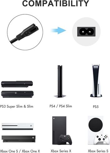 AC Power Cord for Xbox One S/X, Xbox Series S/X, 6 Ft 2 Prong Power Cable in Saudi Arabia