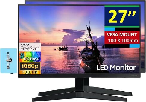 شاشة كمبيوتر سامسونج 27 بوصة (أحدث طراز 2026) - شاشة FHD 1080 بكسل، 75 هرتز، AMD FreeSync، HDMI، بدون حدود من 3 جوانب، مثالية للمنزل والعمل، رمادي أزرق داكن مع موسع منفذ USB DKZ in Saudi Arabia
